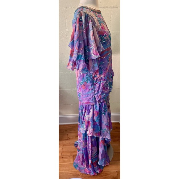 Vtg 80s Judith Ann Creations Butterfly 100% Silk Sequin Skirt & Blouse Size L - Picture 9 of 16